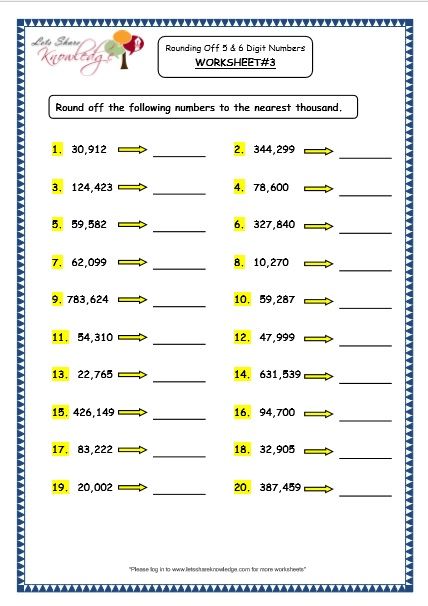 3rd Grade Ones Tens Hundreds Thousands Worksheets