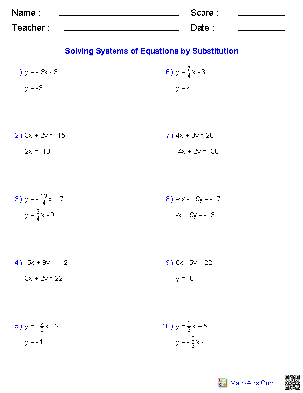 Equations Worksheet Algebra 1