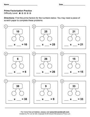 Prime Factorization Worksheet With Answers Pdf