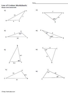 Law Of Cosines Practice Worksheet