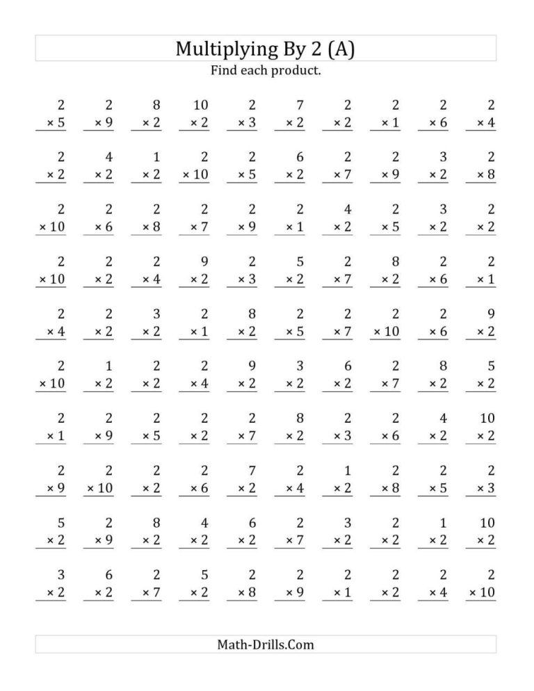 Math Drills Multiplication By 2