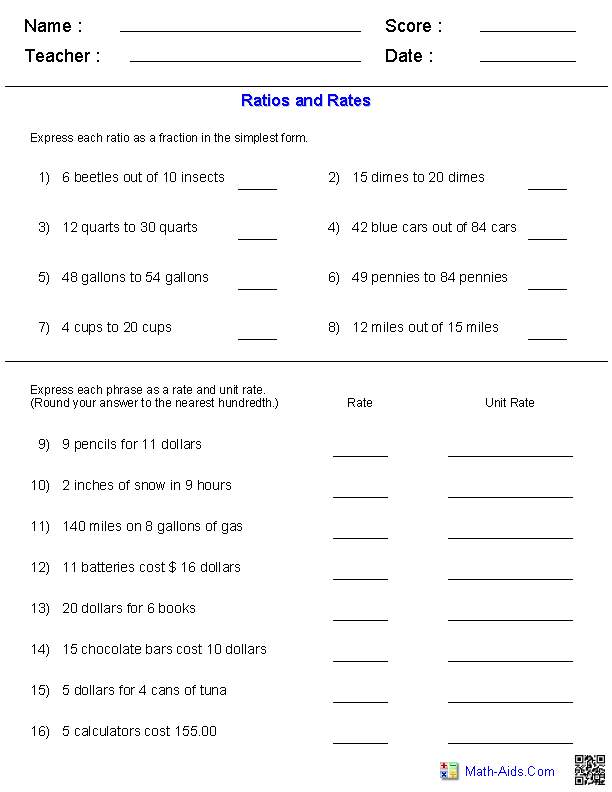 Equivalent Ratios Worksheet 6th Grade