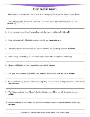 Linking Words Worksheets