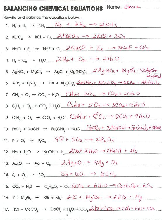 Chemical Reactions Worksheet With Answers