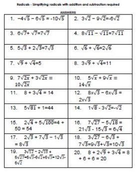 Algebra 2 Simplifying Square Roots Worksheet Answers