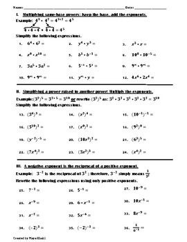 Multiplication Law Of Exponents Worksheet