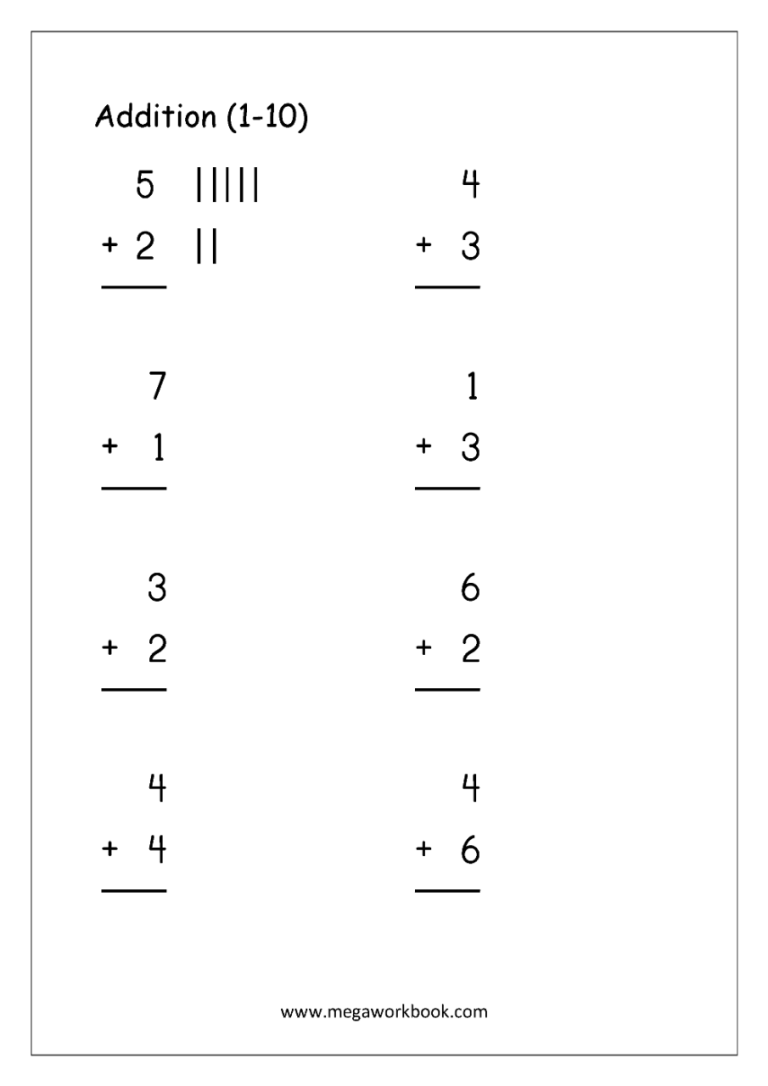 Free Addition Worksheets 1-10