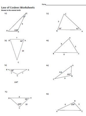 Law Of Cosines Worksheet Answers