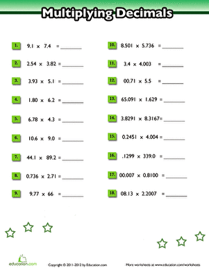 Decimal Multiplication Worksheets Grade 7