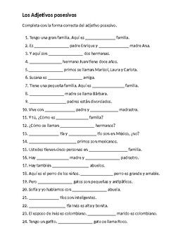 Possessive Adjectives Worksheet Spanish