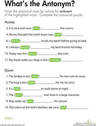 Opposites Worksheets For Grade 2