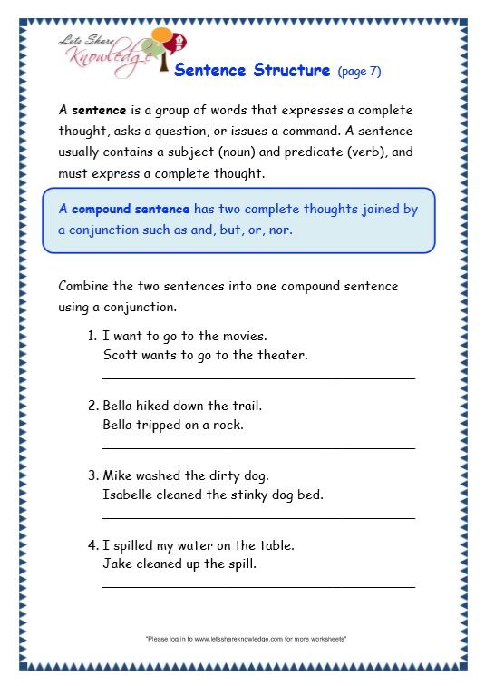 Sentence Structure Writing Sentences Worksheets Pdf