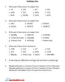 Simplifying Ratios Worksheet