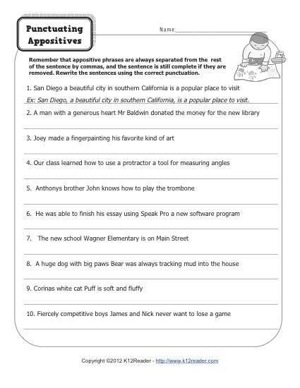 Appositive Worksheet