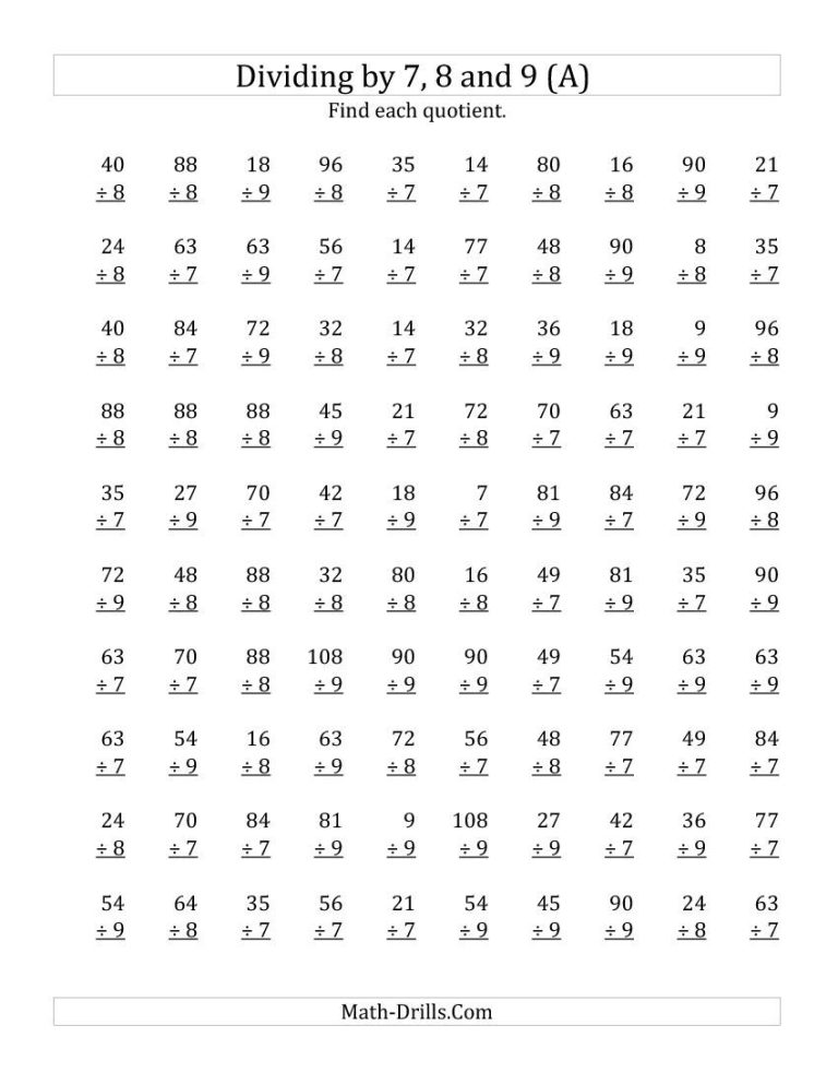 Math Division Worksheets Grade 7