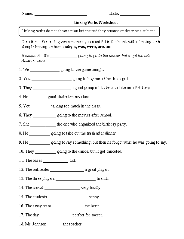 Verbs Worksheet