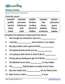 Nouns Worksheet For Grade 3