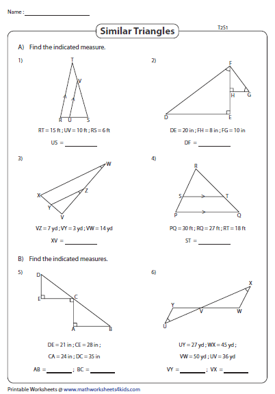 Similar Triangles Worksheet Answers