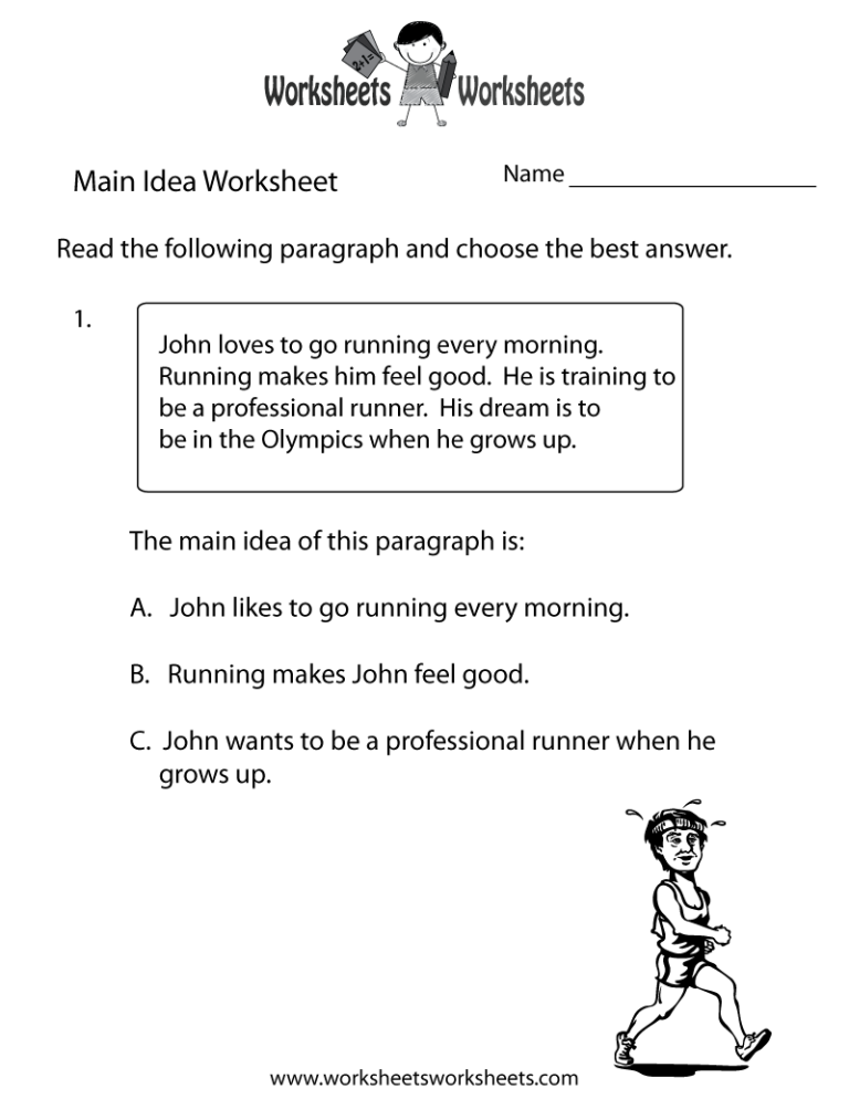 Main Idea Worksheets With Answer Key