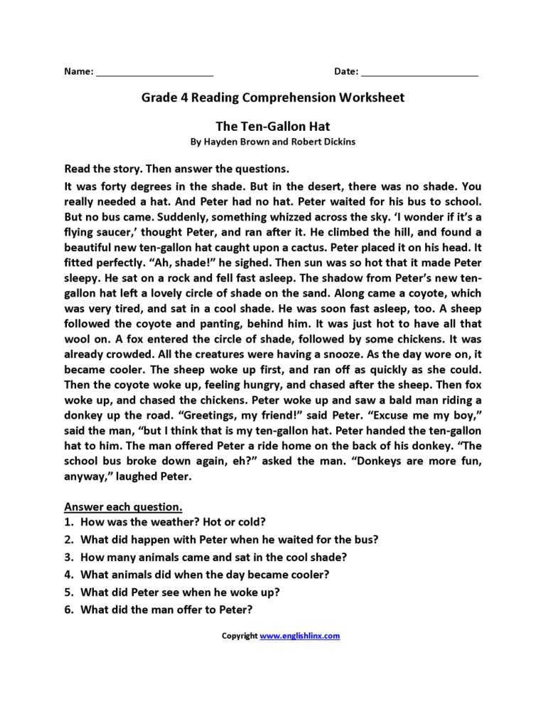 Comprehension For Class 4