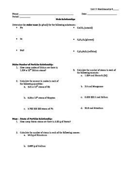 Moles And Mass Worksheet Answers