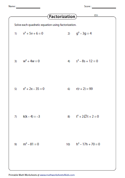 Quadratic Word Problems Worksheet