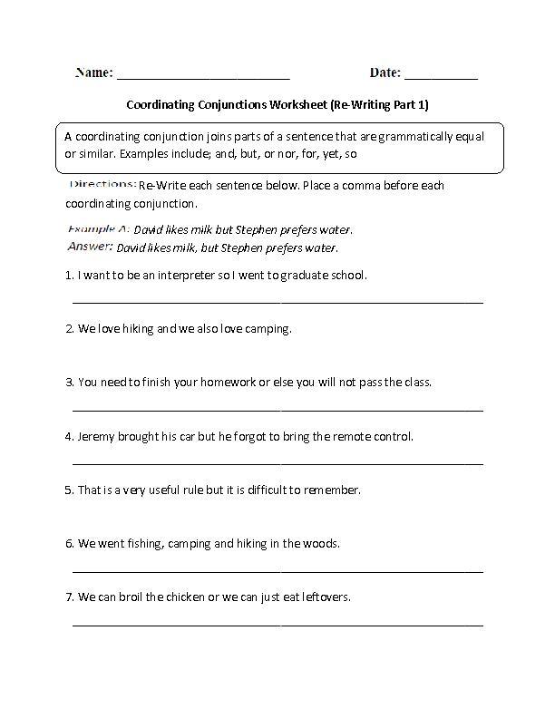 Conjunction Worksheets For Grade 5