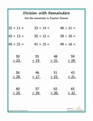 Division With Remainders Worksheet