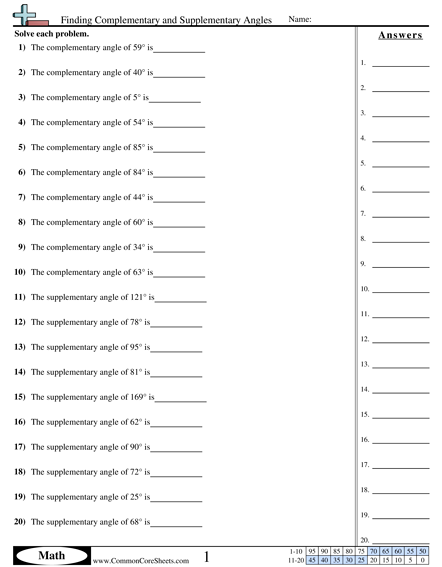 Complementary And Supplementary Angles Worksheet Free