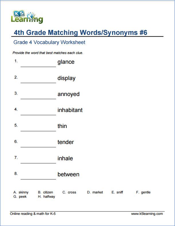 Synonyms Worksheet For Grade 4