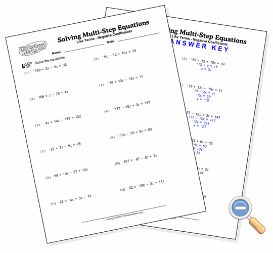 Solving Multi Step Equations Worksheet