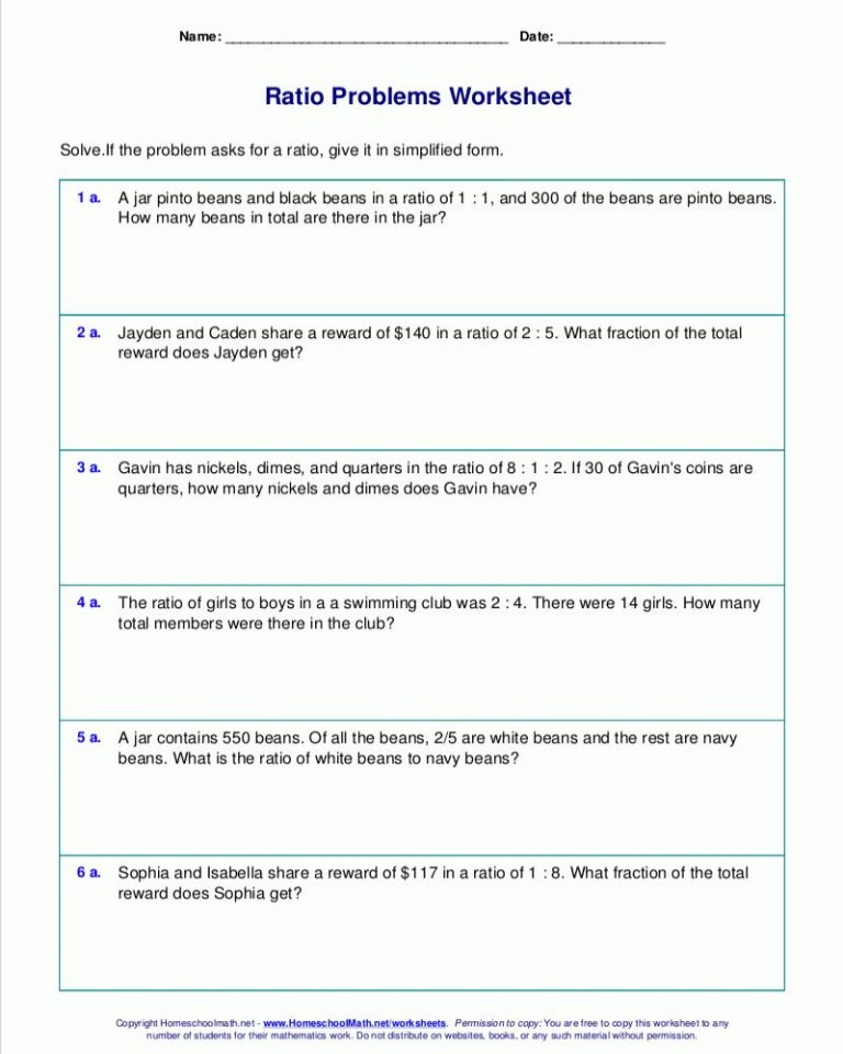 Ratio And Proportion Worksheets Pdf With Answers