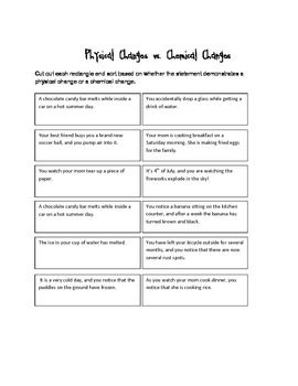 Physical And Chemical Changes Worksheet 7th Grade