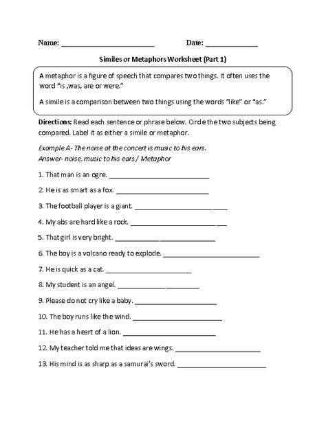 Figures Of Speech Worksheet Pdf Grade 6