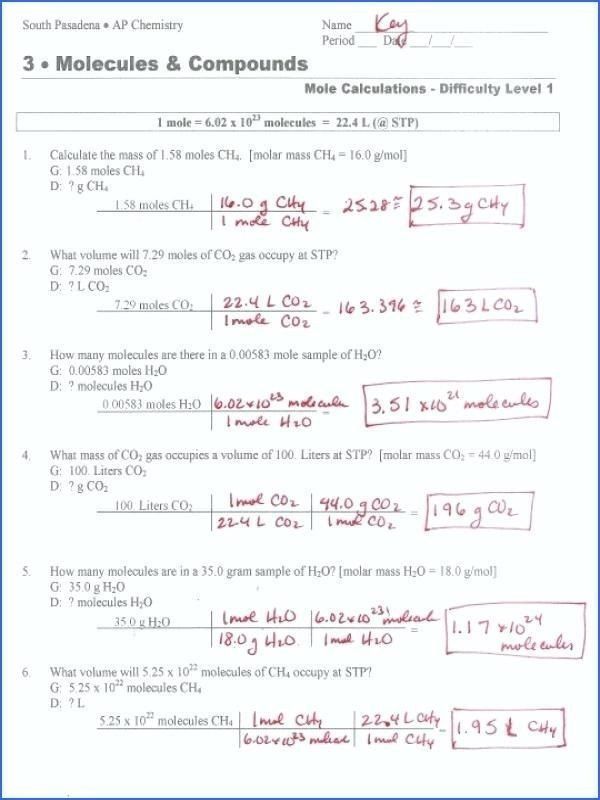 Molarity Worksheet Answer Key