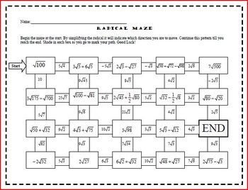 Adding And Subtracting Radicals Practice Worksheet