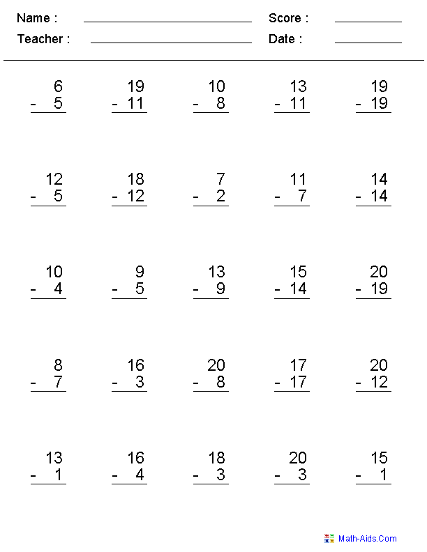 2nd Grade Math Worksheets Subtraction