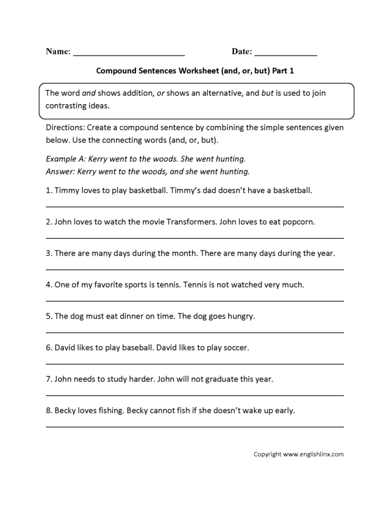 Simple Compound Complex Sentences Worksheet With Answers