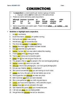 Worksheet Examples Of Conjunctions