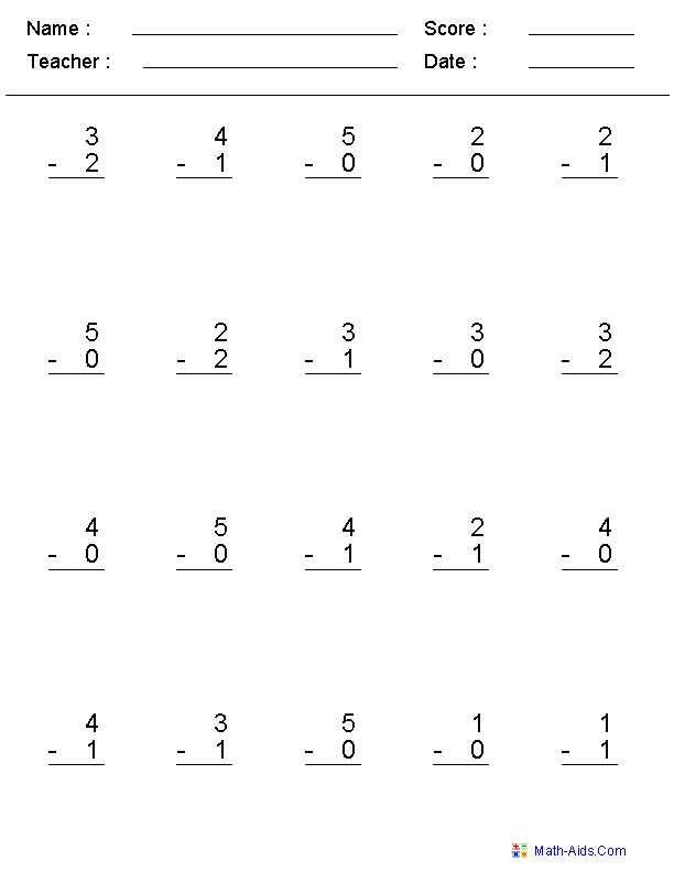 1st Grade Math Worksheets Subtraction