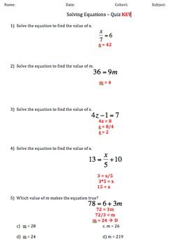 Solving One Step Equations Worksheet Answer Key