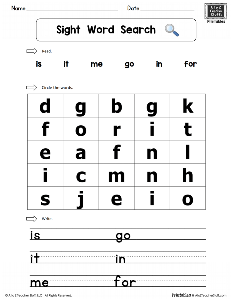 Atozteacherstuff Dolch Sight Words