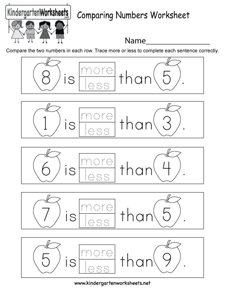 Comparing Numbers Worksheets For Kindergarten