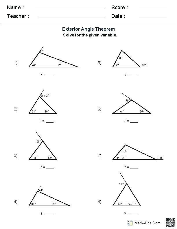 Triangle Sum Theorem Worksheet Pdf