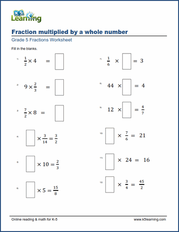 Multiplying Fractions By Whole Numbers Worksheets 5th Grade