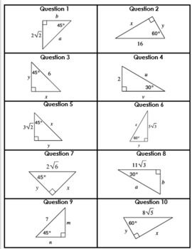 Special Right Triangles Worksheet