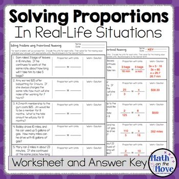 Proportion Word Problems Worksheet Answer Key