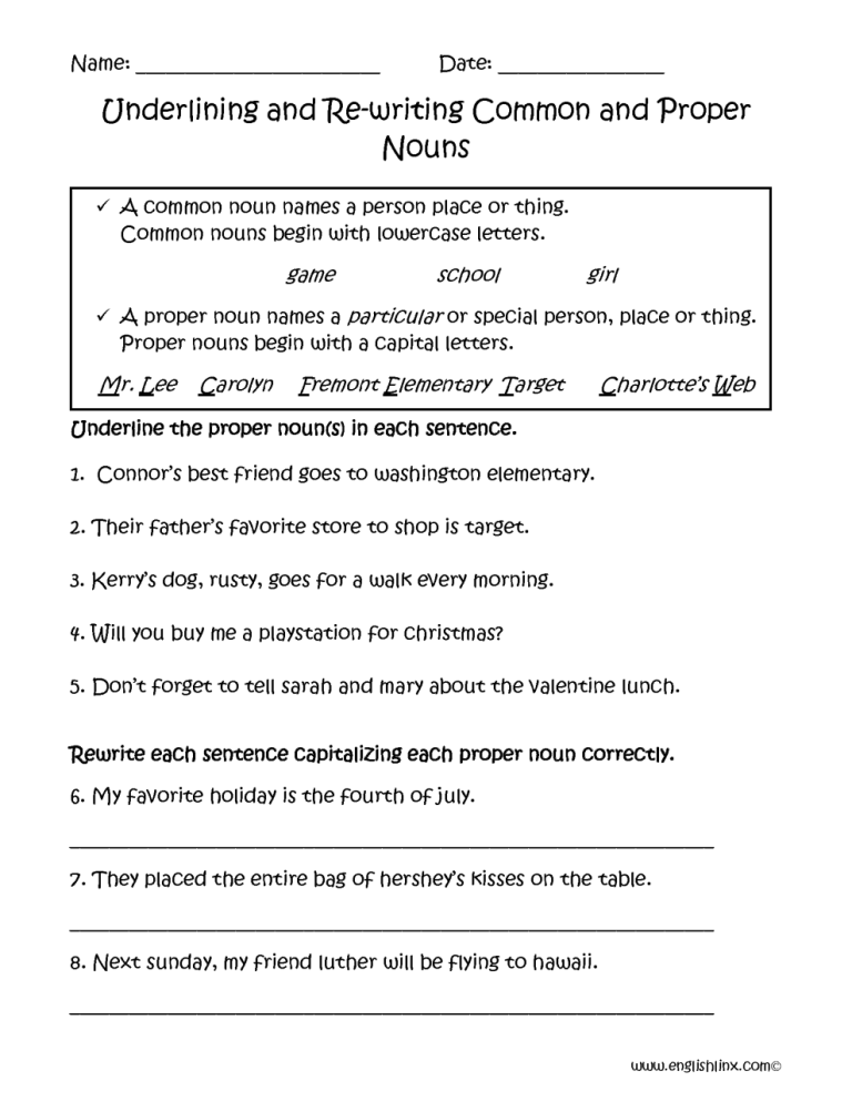 Grade 3 Common And Proper Nouns Worksheet Pdf