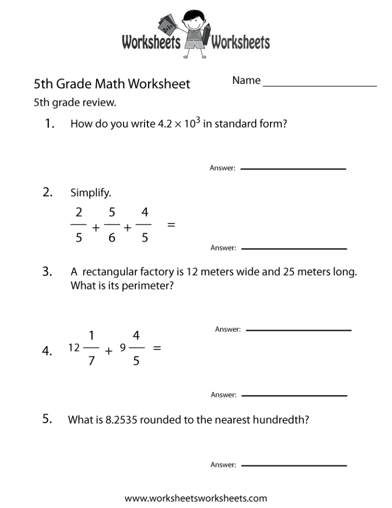 Math Sheets For 5th Grade