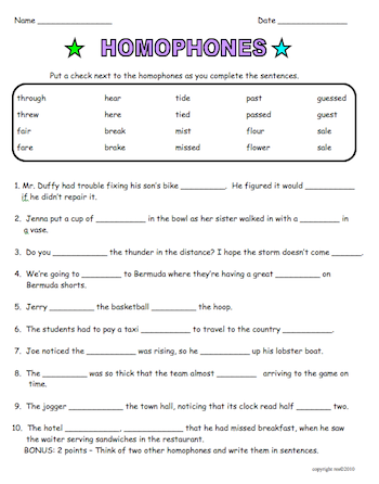 Homonyms Worksheets With Answers